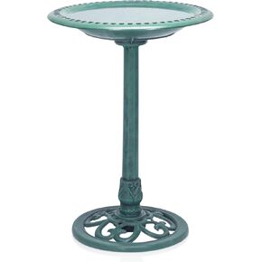 Alpine Corporation 28" Tall Outdoor Birdbath with Scrollwork Decoration Yard Statue, Green in Saudi Arabia