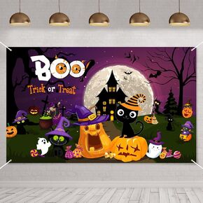 Happy Halloween Backdrops for Kids Birthday Party Decoration Cute Witch Cat Pumpkin Background Banner for Photography Outside Photo Place Halloween Party Decor Supplies, 70.8 x 43.3 Inch(Cat)