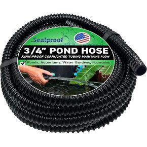 Sealproof Kinkproof 1-1/2" Dia Waterfall, Pond Tubing, 1-1/2-Inch ID, 20 FT, Black Corrugated PVC Strong Flexible Tubing Made in USA