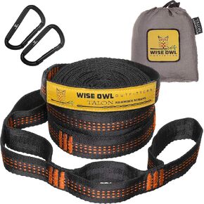 Wise Owl Outfitters Hammock Straps for Trees Heavy Duty - Set of Two 10ft Long, 1 Inch Thick Camping Hammock Tree Straps w/ 38 Loops & 2D Carabiners - Essential Hammock Accessories in Saudi Arabia