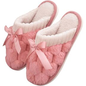 Verdusa Women's Bow Knot Fuzzy House Slippers Outdoor Warm Slip on Slipper