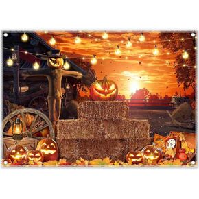 ZTHMOE 7x5ft Polyester Halloween Photography Backdrop Hallowmas Eve Gloomy Devil Pumpkin Background Horrible Scarecrow Party Banner Scary Photo Tapestry Props with Four Holes Easy to Hang