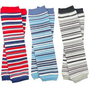 juDanzy 3 Pair Baby Boy And Girl Leg Warmers Sunshine Stripe, White Ribbed, Ocean Stripe