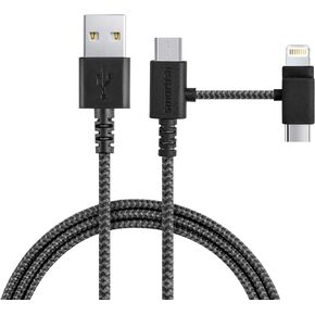 Smartish 2 in 1 USB C to USB C/Lightning Cable - Crown Joule - 6 Foot Fabric Wrapped Fast Charging Cable - for iPhone, Galaxy, Pixel, MacBook, iPad, Laptops - No. 2 Pencil Gray