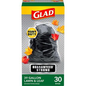 Glad Extra Large Drawstring Lawn and Leaf Bags, 39 Gallon, 30 Count