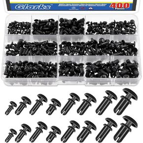 Glarks 400pcs 8 Sizes Nylon Removable Push Head Fasteners Rivets 2MM 3MM 3.5MM 4MM 5MM Black Push Pin Clip Rivets Car Bumper Retainer Clips Bumper Shield Retainer Push-in Screw Bumper Push Rivet Clip