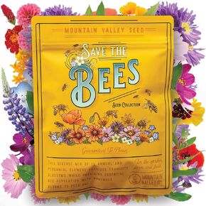 Package of 80,000 Wildflower Seeds - Save The Bees Wild Flower Seeds Collection - 19 Varieties of Pure Non-GMO Flower Seeds for Planting Including Milkweed, Poppy, and Lupine
