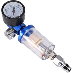 Air Pressure Regulator, 140PSI/10Bar Spray Pneumatic Gun Air Regulator Gauge+ In‑line oil Water Trap Filter Separator