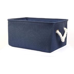uxcell Fabric Storage Basket with Dual Handles, Collapsible Storage Bins for Toys Laundry Clothes Storage, Home Organizer for Bedroom Office Closet Dark Blue Small