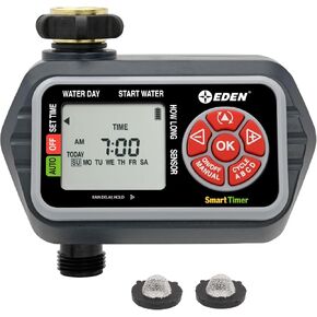 Eden 93413 Programmable Digital Water Timer 4-Zone, Compatible with Wireless Soil Moisture Sensor