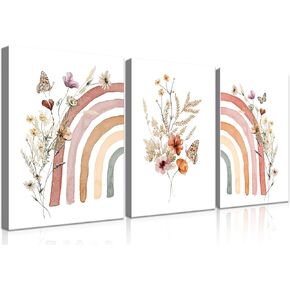 UUENPIH Boho Nursery Wall Art Set of 3 Sun Rainbow Moon Baby Room Posters Kids Room Wall Art Natural Baby Room Decor Modern Canvas Painting Home Decor for Bathroom Living Room 12X16in Unframed