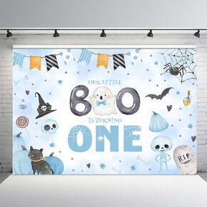 MEHOFOND 7x5ft Halloween Pastel Little Boo Party Backdrop for Girl Pink Pumpkin Ghost Bat Background 2nd Birthday Decorations Our Little Boo is Turning Two Banner Party Supplies Photobooth Props