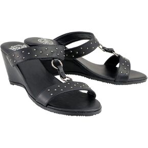 Milwaukee Leather MBL9450 Women's Black Studded Double Strap Fashion Casual Wedge Sandals