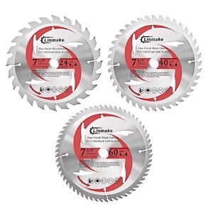 7 1/4" Circular Saw Blade with 5/8" Arbor, 3 Pack Combo TCT ATB General Cutting for Hard & Soft Wood, 24T Framing, 40T Crosscutting, 60T Finishing, Fit for Dewalt Ryobi Milwaukee Craftsman