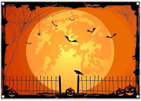 7 × 5 قدم خلفية صورة الهالوين البرتقالية للحفلات الكبيرة رقعة اليقطين صورة القمر خلفية التصوير الفوتوغرافي للأطفال الساحرة ديكورات المنزل المسكون راية in Kuwait