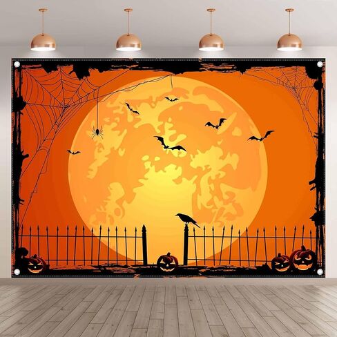 7 × 5 قدم خلفية صورة الهالوين البرتقالية للحفلات الكبيرة رقعة اليقطين صورة القمر خلفية التصوير الفوتوغرافي للأطفال الساحرة ديكورات المنزل المسكون راية in Kuwait