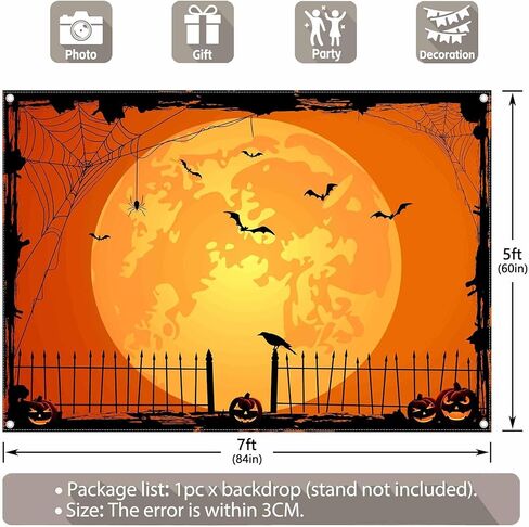 7 × 5 قدم خلفية صورة الهالوين البرتقالية للحفلات الكبيرة رقعة اليقطين صورة القمر خلفية التصوير الفوتوغرافي للأطفال الساحرة ديكورات المنزل المسكون راية in Kuwait