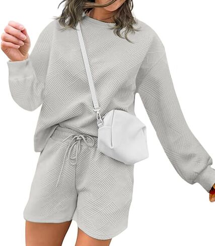 Women 2 Piece Outfits Sweat Shorts Set Two Piece Lounge Sets Matching Casual Clothing Comfy Suit in Saudi Arabia