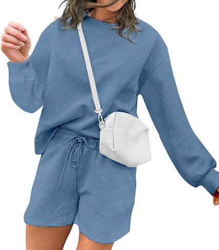 Women 2 Piece Outfits Sweat Shorts Set Two Piece Lounge Sets Matching Casual Clothing Comfy Suit in Saudi Arabia
