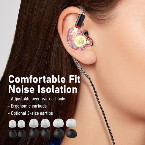 Vibes 202 Wired Earbuds - HiFi in Ear Monitor Headphones – Professional Noise Isolating Ear Buds - Clear Sound, Deep Bass & Comfort-Fit Earphones - MMCX to 3.5mm & Silver Plated Cable - Carrying Case in Saudi Arabia