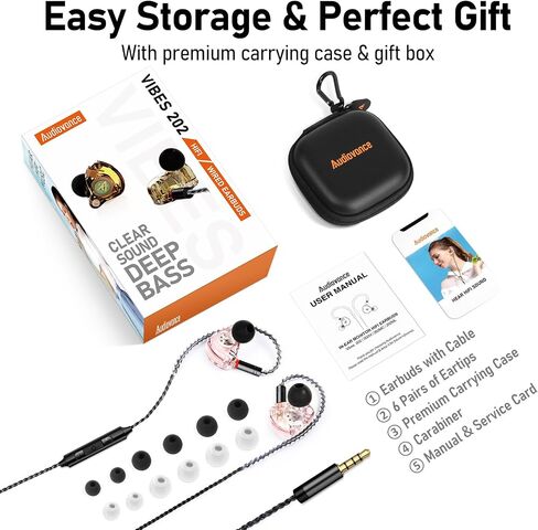Vibes 202 Wired Earbuds - HiFi in Ear Monitor Headphones – Professional Noise Isolating Ear Buds - Clear Sound, Deep Bass & Comfort-Fit Earphones - MMCX to 3.5mm & Silver Plated Cable - Carrying Case in Saudi Arabia