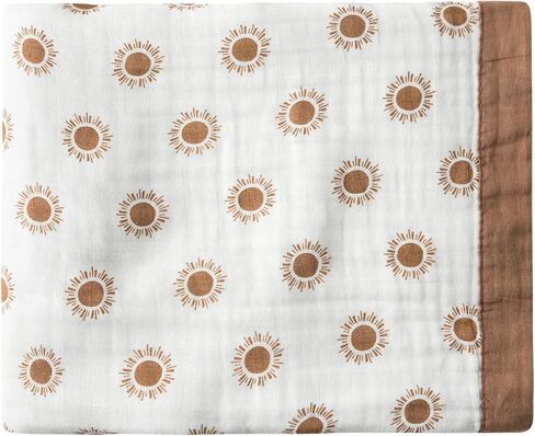 بطانية أطفال من Boho Sunshine Muslin - بطانية سرير حريرية ناعمة وقابلة للتنفس للرعاية النهارية - كبير 47 بوصة × 47 بوصة - طبقتان بطانيات صيفية للأطفال الصغار للأولاد والبنات (بني) in Kuwait