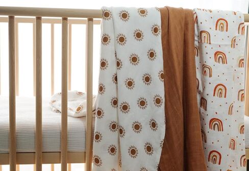 بطانية أطفال من Boho Sunshine Muslin - بطانية سرير حريرية ناعمة وقابلة للتنفس للرعاية النهارية - كبير 47 بوصة × 47 بوصة - طبقتان بطانيات صيفية للأطفال الصغار للأولاد والبنات (بني) in Kuwait