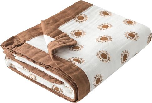 بطانية أطفال من Boho Sunshine Muslin - بطانية سرير حريرية ناعمة وقابلة للتنفس للرعاية النهارية - كبير 47 بوصة × 47 بوصة - طبقتان بطانيات صيفية للأطفال الصغار للأولاد والبنات (بني) in Kuwait