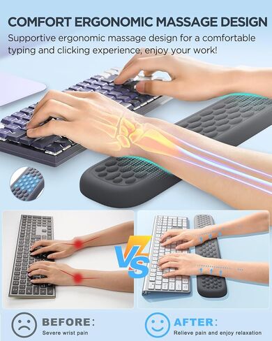 Lekvey Keyboard Wrist Rest, Silky Memory Foam Wrist Rest for Computer Keyboard, Mouse, Ergonomic Massage Design for Typing Pain Relief, Desk Pads Support Hand and Arm, Stain Resistant, Pink Purple in Saudi Arabia
