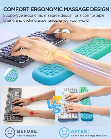 Lekvey Keyboard Wrist Rest, Silky Memory Foam Wrist Rest for Computer Keyboard, Mouse, Ergonomic Massage Design for Typing Pain Relief, Desk Pads Support Hand and Arm, Stain Resistant, Pink Purple in Saudi Arabia