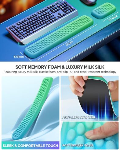 Lekvey Keyboard Wrist Rest, Silky Memory Foam Wrist Rest for Computer Keyboard, Mouse, Ergonomic Massage Design for Typing Pain Relief, Desk Pads Support Hand and Arm, Stain Resistant, Pink Purple in Saudi Arabia