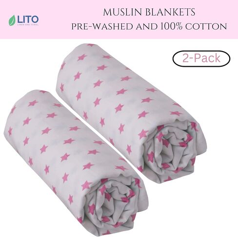 Swaddle Blankets| Receiving Blanket|Organic Cotton Breathable and Skin-Friendly Soft Muslin Swaddle Blankets for Boys| Baby Essentials, Registry & Gift | 48"x48" 2-Pack Blue Star in Saudi Arabia