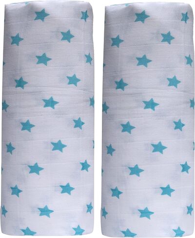 Swaddle Blankets| Receiving Blanket|Organic Cotton Breathable and Skin-Friendly Soft Muslin Swaddle Blankets for Boys| Baby Essentials, Registry & Gift | 48"x48" 2-Pack Blue Star in Saudi Arabia