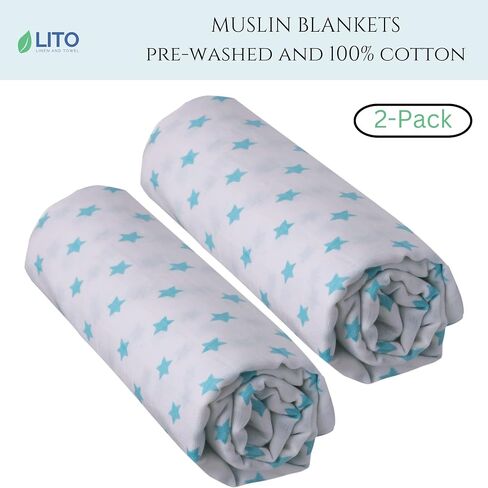 Swaddle Blankets| Receiving Blanket|Organic Cotton Breathable and Skin-Friendly Soft Muslin Swaddle Blankets for Boys| Baby Essentials, Registry & Gift | 48"x48" 2-Pack Blue Star in Saudi Arabia