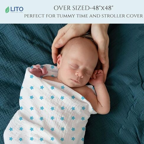 Swaddle Blankets| Receiving Blanket|Organic Cotton Breathable and Skin-Friendly Soft Muslin Swaddle Blankets for Boys| Baby Essentials, Registry & Gift | 48"x48" 2-Pack Blue Star in Saudi Arabia