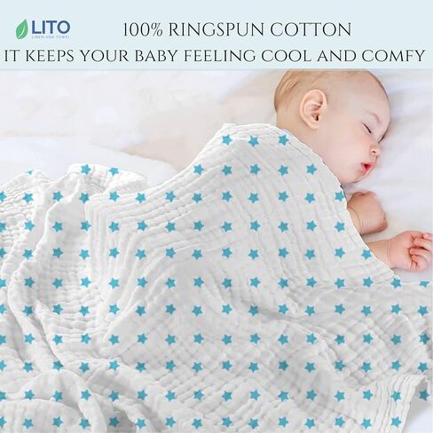 Swaddle Blankets| Receiving Blanket|Organic Cotton Breathable and Skin-Friendly Soft Muslin Swaddle Blankets for Boys| Baby Essentials, Registry & Gift | 48"x48" 2-Pack Blue Star in Saudi Arabia