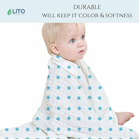 Swaddle Blankets| Receiving Blanket|Organic Cotton Breathable and Skin-Friendly Soft Muslin Swaddle Blankets for Boys| Baby Essentials, Registry & Gift | 48"x48" 2-Pack Blue Star in Saudi Arabia