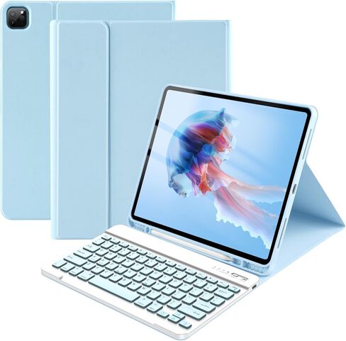حافظة iPad Air 13 بوصة ولوحة مفاتيح iPad Pro 12.9 بوصة مع لوحة مفاتيح iPad Pro الجيل السادس/الخامس/الرابع/الجيل الثالث 2022-2018 لوحة مفاتيح لاسلكية قابلة للفصل مع حامل أقلام - أسود in Kuwait