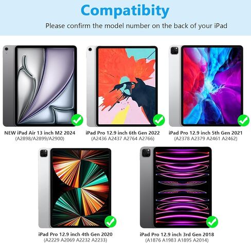 حافظة iPad Air 13 بوصة ولوحة مفاتيح iPad Pro 12.9 بوصة مع لوحة مفاتيح iPad Pro الجيل السادس/الخامس/الرابع/الجيل الثالث 2022-2018 لوحة مفاتيح لاسلكية قابلة للفصل مع حامل أقلام - أسود in Kuwait