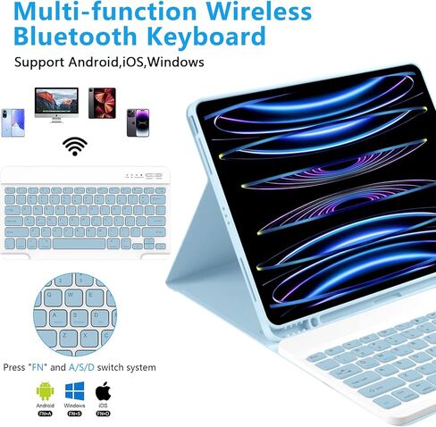 حافظة iPad Air 13 بوصة ولوحة مفاتيح iPad Pro 12.9 بوصة مع لوحة مفاتيح iPad Pro الجيل السادس/الخامس/الرابع/الجيل الثالث 2022-2018 لوحة مفاتيح لاسلكية قابلة للفصل مع حامل أقلام - أسود in Kuwait