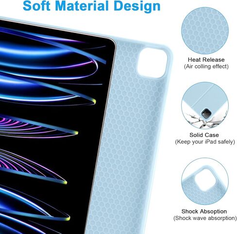 حافظة iPad Air 13 بوصة ولوحة مفاتيح iPad Pro 12.9 بوصة مع لوحة مفاتيح iPad Pro الجيل السادس/الخامس/الرابع/الجيل الثالث 2022-2018 لوحة مفاتيح لاسلكية قابلة للفصل مع حامل أقلام - أسود in Kuwait