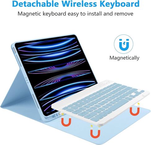 حافظة iPad Air 13 بوصة ولوحة مفاتيح iPad Pro 12.9 بوصة مع لوحة مفاتيح iPad Pro الجيل السادس/الخامس/الرابع/الجيل الثالث 2022-2018 لوحة مفاتيح لاسلكية قابلة للفصل مع حامل أقلام - أسود in Kuwait
