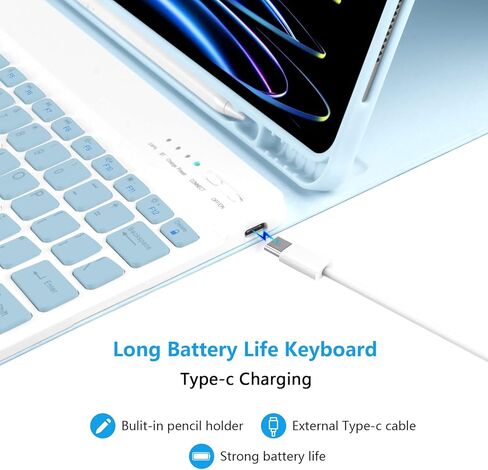 حافظة iPad Air 13 بوصة ولوحة مفاتيح iPad Pro 12.9 بوصة مع لوحة مفاتيح iPad Pro الجيل السادس/الخامس/الرابع/الجيل الثالث 2022-2018 لوحة مفاتيح لاسلكية قابلة للفصل مع حامل أقلام - أسود in Kuwait