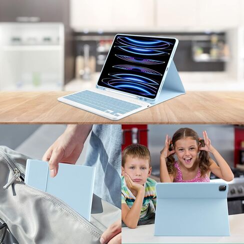 حافظة iPad Air 13 بوصة ولوحة مفاتيح iPad Pro 12.9 بوصة مع لوحة مفاتيح iPad Pro الجيل السادس/الخامس/الرابع/الجيل الثالث 2022-2018 لوحة مفاتيح لاسلكية قابلة للفصل مع حامل أقلام - أسود in Kuwait
