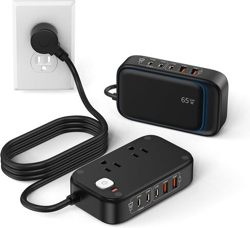 Power Strip with USB Ports, 65W USB C Charger for Laptop 6FT Flat Extension Cord Outlet Extender with 2 AC Outlets, 3 USB C Ports, 2 USB A Ports, Surge Protector Desktop USB Charging Station in Saudi Arabia
