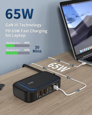 Power Strip with USB Ports, 65W USB C Charger for Laptop 6FT Flat Extension Cord Outlet Extender with 2 AC Outlets, 3 USB C Ports, 2 USB A Ports, Surge Protector Desktop USB Charging Station in Saudi Arabia