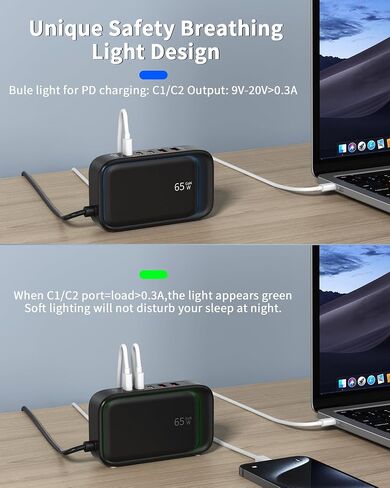 Power Strip with USB Ports, 65W USB C Charger for Laptop 6FT Flat Extension Cord Outlet Extender with 2 AC Outlets, 3 USB C Ports, 2 USB A Ports, Surge Protector Desktop USB Charging Station in Saudi Arabia