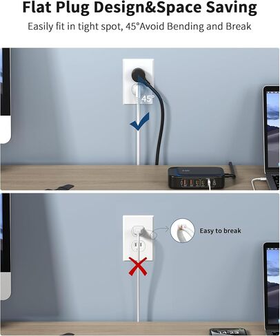 Power Strip with USB Ports, 65W USB C Charger for Laptop 6FT Flat Extension Cord Outlet Extender with 2 AC Outlets, 3 USB C Ports, 2 USB A Ports, Surge Protector Desktop USB Charging Station in Saudi Arabia