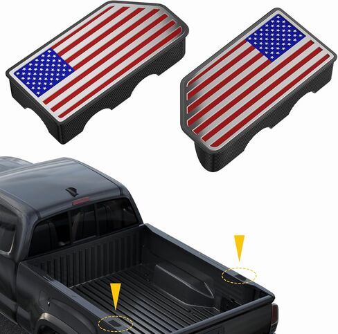 American Flag Stake Pocket Covers for 2014-2018 GMC Sierra 1500,Chevy Silverado 1500/2500/2500HD/3500 Truck Bed Rail Stake Odd Shaped Hole Plugs Caps (Black, 2-Pack) in Kuwait