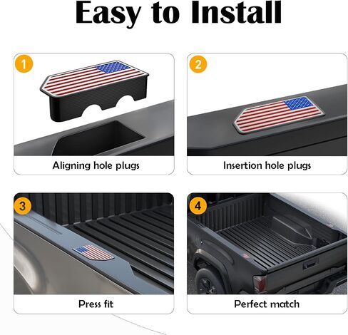 American Flag Stake Pocket Covers for 2014-2018 GMC Sierra 1500,Chevy Silverado 1500/2500/2500HD/3500 Truck Bed Rail Stake Odd Shaped Hole Plugs Caps (Black, 2-Pack) in Kuwait